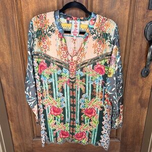 Johnny Was Vibrant Multicolor Patterned Top